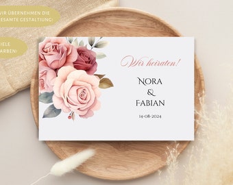 Wedding Invitation Card, Floral Invitation, Rose Design,