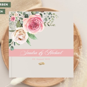 Wedding guest book, roses, guest book with questions