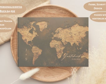 Guest book wedding, world map, travel, special guest book for the wedding, guest book rustic