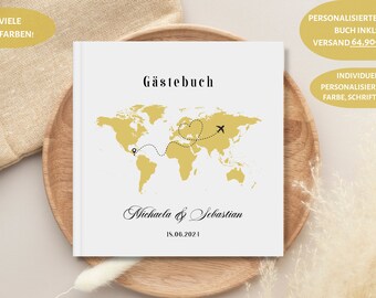 Guest book world map, wedding, individually personalized