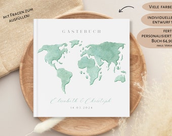 Guest book world map, guest book wedding, individually personalized