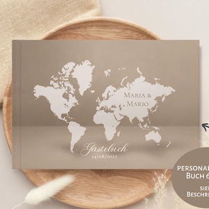 Livre d'or avec carte du monde, livre d'or de mariage avec questions, personnalisé