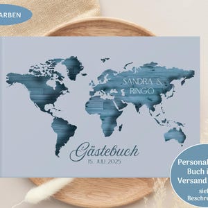 Livre d'or avec carte du monde, avec questions, livre d'or de mariage