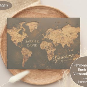 Livre d'or de mariage, carte du monde, voyage, livre d'or spécial avec questions