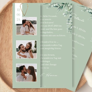 Einladungskarte mit Fotostreifen, Hochzeitseinladung, individuell Personalisiert