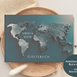 Livre d'or carte du monde, livre d'or de mariage avec questions, personnalisé