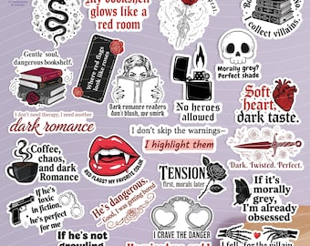 Dark romance Sticker Pack – Set of 23 Vinyl Stickers | Laminated Waterproof Stickers | Bookish Stickers