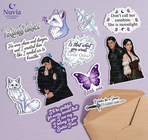 Quicksilver Book Sticker Pack – Set of 12 Vinyl Stickers | Laminated Waterproof Stickers | Fantasy Romance Bookish Stickers.