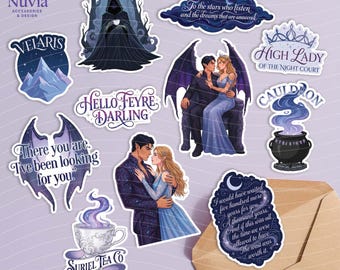 ACOTAR Sticker Pack – Set of 11 Vinyl Stickers | Laminated Waterproof Stickers | Fantasy Romance Bookish Stickers.