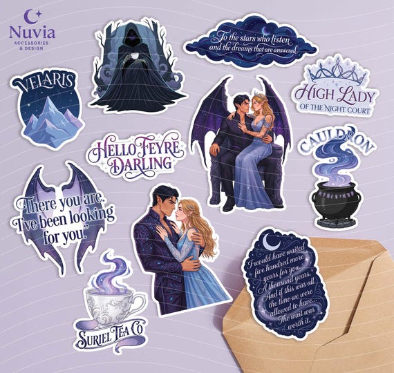 ACOTAR Sticker Pack – Set of 11 Vinyl Stickers | Laminated Waterproof Stickers | Fantasy Romance Bookish Stickers.