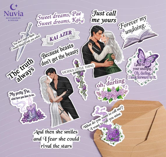 Powerless Sticker Pack – Set of 15 Vinyl Stickers | Laminated Waterproof Stickers | Fantasy Romance Bookish Stickers.