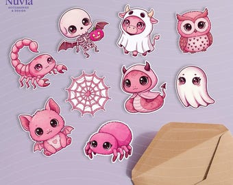 Cute Pink Halloween Sticker Pack – Spooky Waterproof Vinyl Decals
