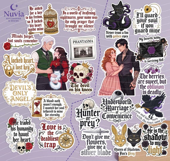 Gothic Book Stickers, Dark Romance Stickers, Phantasma inspired | Laminated Waterproof Stickers