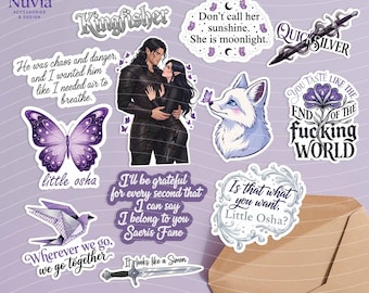 Quicksilver Book Sticker Pack – Set of 12 Vinyl Stickers | Laminated Waterproof Stickers | Fantasy Romance Bookish Stickers.