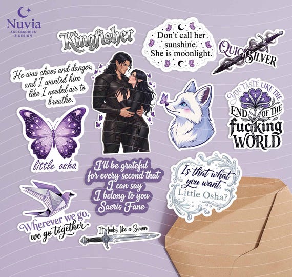 Quicksilver Book Sticker Pack – Set of 12 Vinyl Stickers | Laminated Waterproof Stickers | Fantasy Romance Bookish Stickers.