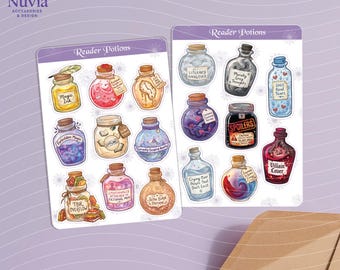 Reader Potions-Stickers Sheet - Glossy | Set of 17 Vinyl Stickers | Laminated Waterproof Stickers