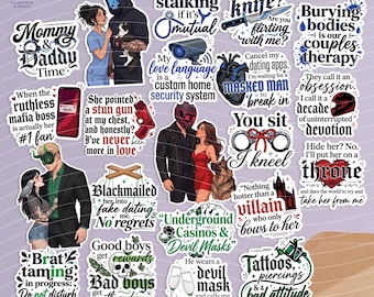 Dark Romance Masked Men Bookish Sticker Pack, Masked Stalker – Set of 21 Vinyl Stickers | Laminated Waterproof Stickers