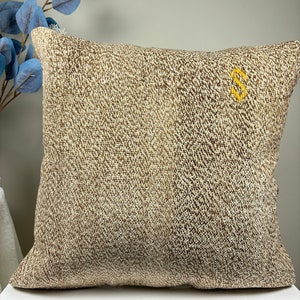 16x16 Beige Throw Pillow Case, Hemp Cushion Cover, Sofa Kilim Pillow, Decorative Turkish Pillow Couch Pillow, Texture Carpet Pillow HY69