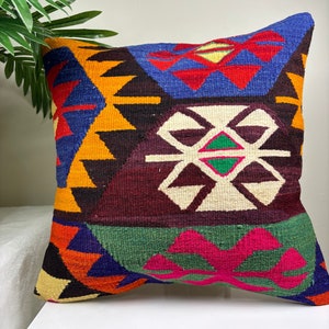 Boho Kissen, Dekoratives Kissen, Aztekenkissen, 16x16 türkischer Kelim Kissenbezug, Kelim Dekokissen Kissenbezug Lendenkissenbezug HY40
