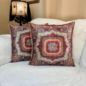 18x18 Digital Print Southwestern Pillow Cover, Rug Kilim Design Lumbar Pillow Cushion Case, Removable and Washable Ethnic Cushion Pillow,