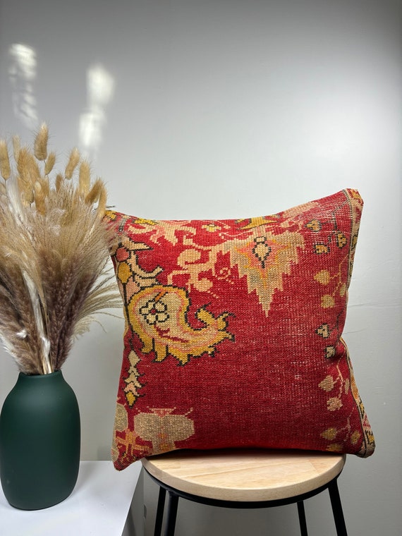 16x16 Vintage Kilim Pillow Cover: Oriental Boho Accent Pillow