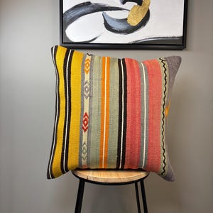 Colorful Southwestern Pillow Cover: 20x20 Vintage Turkish Kilim Cushion