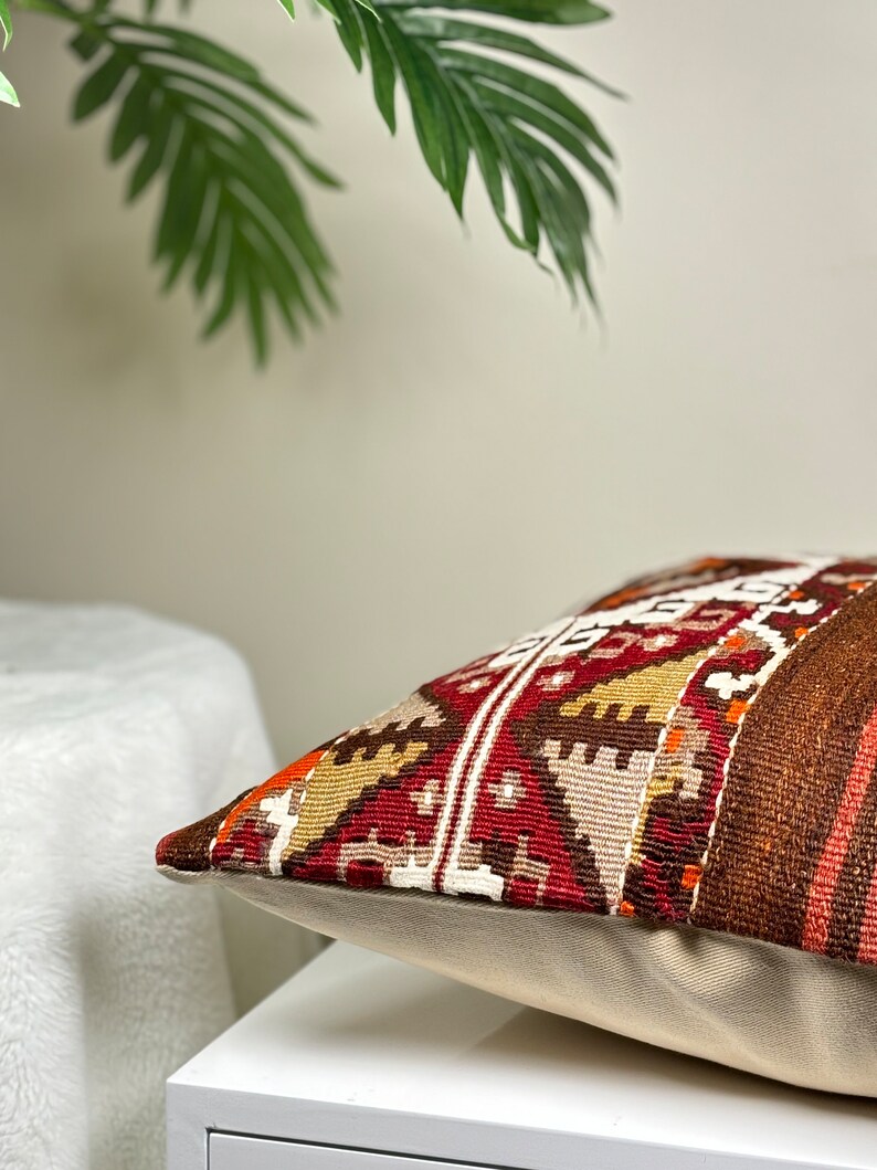 Vintage Decorative Throw Pillow, Bohemian Kilim Pillow, Handwoven