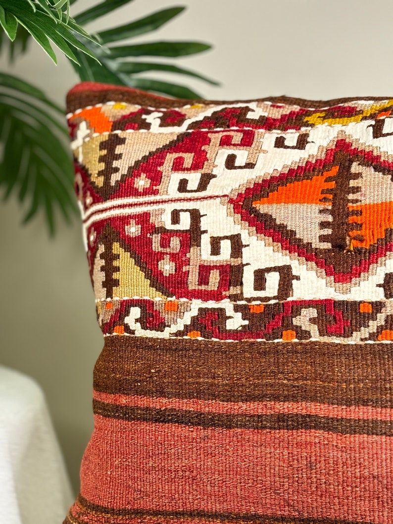 Vintage Decorative Throw Pillow, Bohemian Kilim Pillow, Handwoven