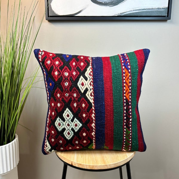 16x16 Turkish Pillow Case, Bohemian Throw Pillow, Aztec Pillow Cover, Boho Pillow, Lumbar Pillow, Handmade Pillow, Throw Pillow Cover HY 259