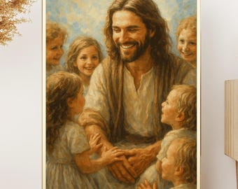 Jesus With Children Art: Christian Home Decor, Catholic Wall Art, Digital Download