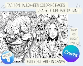 A Horror Halloween Collection of Haunting Coloring Pages - Digital Download - Witches, Monsters - KDP Ready, Printable Adult Coloring Book