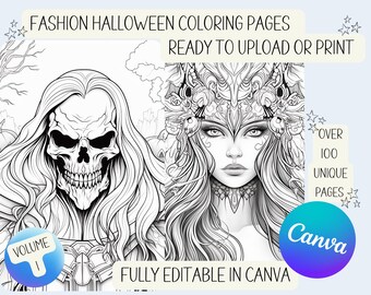 Halloween Horror Collection of Haunting Coloring Pages - Digital Download - Witches, Monsters - KDP Ready, Printable Adult Coloring Book