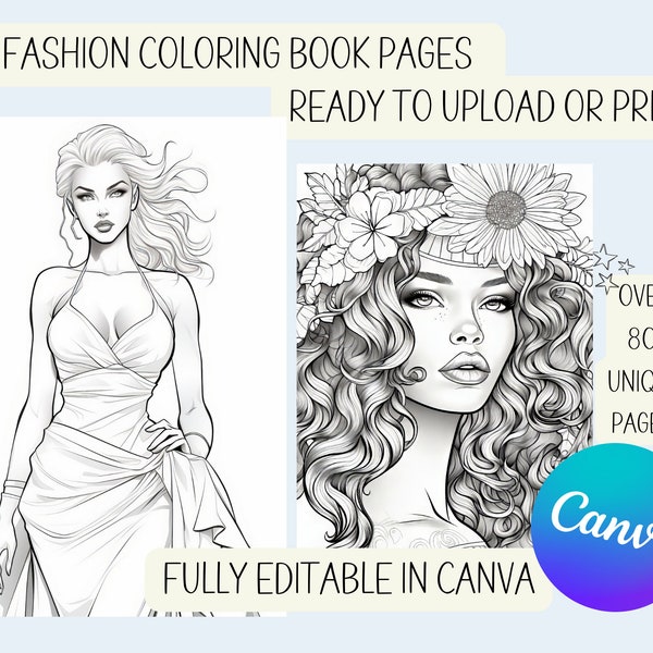 Fashionable Women Coloring Book, 80+ Unique images for beauty, fashion, and makeup. Instant Download, KDP Interiors, Coloring Pages