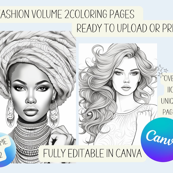 V2 NEW Fashionable Women Coloring Book, 110+ Unique images for beauty, fashion, and makeup. Instant Download, KDP Interiors, Coloring Pages