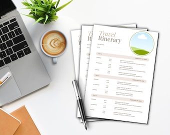 Plantilla de itinerario de viaje / Plantilla e itinerario de vacaciones / Editable en Canva