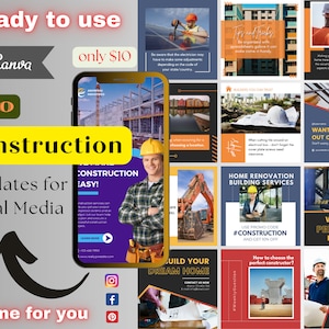 200+ Construction Templates for Social Media, Builders Instagram Templates, Construction Company Templates, Canva Instant Digital Download