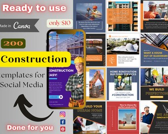 200+ Construction Templates for Social Media, Builders Instagram Templates, Construction Company Templates, Canva Instant Digital Download