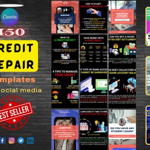 Plus de 450 modèles de publication Instagram pour réparation de crédit | Conseils de réparation de crédit| Infographie de crédit| Réparation de crédit sur les réseaux sociaux| Coach financier| Poteaux canevas