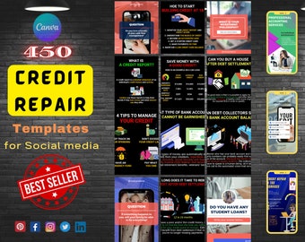 450+ Credit Repair Instagram Post Templates| Credit Repair Tips| Credit Infographics| Social Media Credit Repair| Finance Coach| Canva Posts
