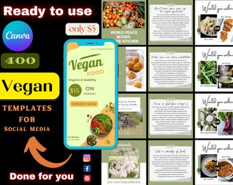 400 Vegan Instagram Templates| Vegan Instagram Posts| Vegetarian Instagram Post| Vegetarian Social Media| Vegetarian Food| Vegan Template