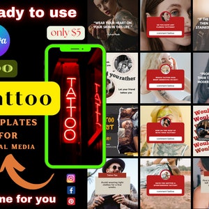 300+ Tattoo Templates for Social Media | Canva template for Tattoo artists | Tattoo Templates for Instagram | Tattoo Quotes for Instagram