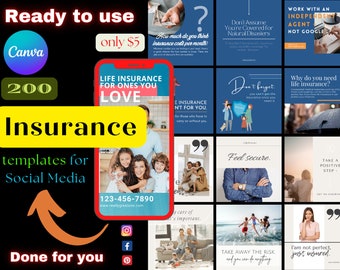 200+ Life Insurance Templates | Insurance Agent Instagram Posts | Life Insurance CANVA Templates Editable | Instagram Post Template Business