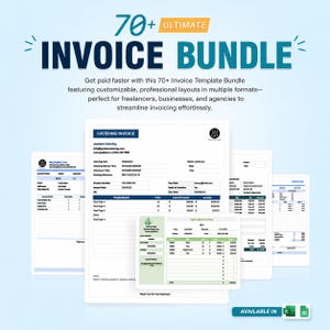 Plus de 70 modèles de factures ultimes, conçus pour Excel et Google Sheets | Faciles à modifier, imprimer et télécharger | Carnet de factures | Suivi des factures