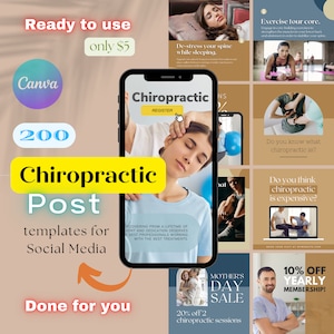 200 Chiropractor Bundle for Social Media: Posts, Stories, Highlights | Editable Canva Templates, chiropractic doctor, medical care business