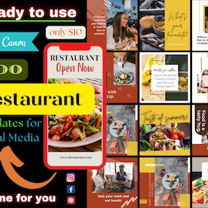 300+ Restaurant Business Social Media Templates Bundle Kit| Food Marketing Templates| Foodie Social Media Posts| Canva Templates Bundle Kit