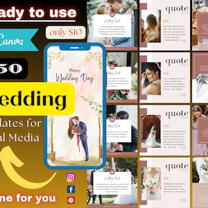 Plus de 360 modèles d'articles de mariage| Forfait mariage| Modèles de toile| Réseaux sociaux| Modèles d'organisateur de mariage | Image de marque de l'entreprise| Modèles de mariée,