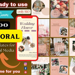 300+ Floral Instagram Post Templates, Flower Shops| Florist Templates| Flower Shop Wedding Bouquets| Canva Templates| Florist Social Media