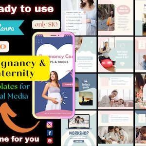 Mais de 250 modelos de Canva para gravidez e maternidade | Postagem sobre Gravidez e Maternidade nas Redes Sociais | Dicas de gravidez para Instagram | Download Digital