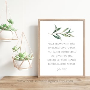 PRINTABLE Peace I Leave With You Bible Verse Wall Art John 14:27 Botanical Scripture Print, Christian Home Decor, Printable Lent Scripture