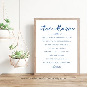 PRINTABLE Ave Maria Prayer, Hail Mary Latin Prayer, Catholic Prayer Print, Catholic Wall Art, Catholic Gift for Her, Catholic Home Decor